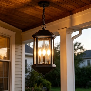 Lanterne de Jardin Suspendue Minimaliste Industrielle Étanche pour Extérieur, Noir Mat, pour Porte d'Entrée, Passage, Porche - Product Image 3