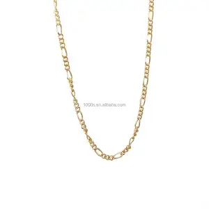 Fine jewelry 18k gold figaro real solid gold jewellery no plating chain necklace
