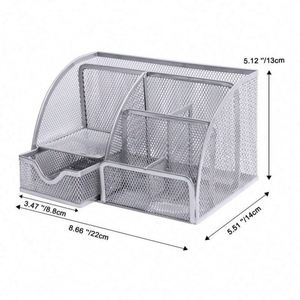 Desk Organizers and Accessories Metal Mesh Desktop Office Supplies with <b>6</b> Compartments and 1 <b>Drawer</b> Caddy Pen Holder - Product Image 4