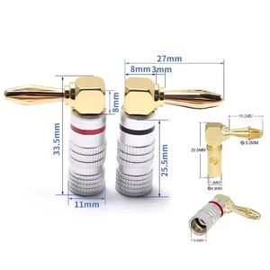 2 uds conector de altavoz de Audio con conector <span class=keywords><strong>Banana</strong></span> 90 grados enchufe de ángulo recto conector de Audio adaptadores de terminales de altavoz chapados en oro - Product Image 3