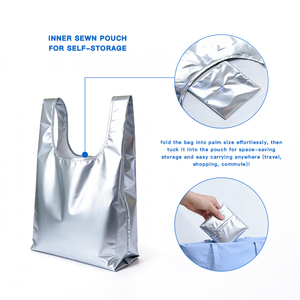 Bolsa Ecológica Plegable con Asa Larga, Color Morado, Reciclable, con Diseño de Logotipo Personalizado, Bolsa de Compras Metálica para Mujer - Product Image 5