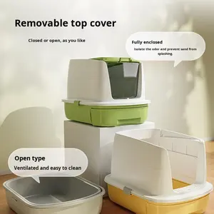 Caja de arena para gatos de entrada superior completamente cerrada extra grande, antisalpicaduras, antiolor, cajón de inodoro de plástico para gatitos y gatos - Product Image 2