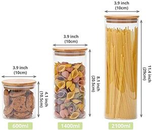 Stackable Kitchen <b>Canisters</b> <b>Set</b> Clear Glass Food Storage Jars Containers with Airtight Bamboo Lid - Product Image 6
