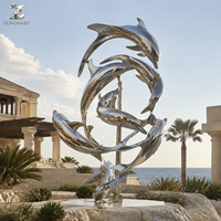 Escultura de Delfín en Acero Inoxidable Pulido, Arte de Animales Marinos para Jardín, Resort, Plaza y Paisajes Costeros