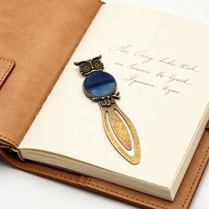 Marcapáginas de Metal Personalizado con Forma de Búho, Latón Vintage, Esmalte Azul Antiguo, Decorativo, para Regalos de Recuerdo de Viaje - Product Image 1
