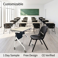 Mobilier de salle de classe scolaire Ensemble de bureau et chaise en bois pour étudiant Table pliante d'étude avec panneau frontal et roulette à vendre