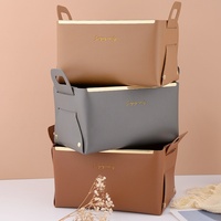 Boîte de rangement élégante pliable en cuir PU épaissi |   Organisateur à double poignée avec finition dorée |   Support de rangement pour cosmétiques et articles divers pour entrée ou bureau