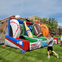 Jeux gonflables commerciaux d'extérieur en PVC 3-en-1 : Baseball, Football, Basketball – Jeux de tir pour fêtes et événements (Triple Jeu)