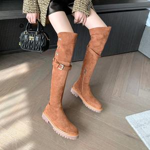 <span class=keywords><strong>Stivali</strong></span> Sopra il Ginocchio MIDO Vintage con Rivetti, Modello Slim Casual da Donna, Nuova Collezione 2025, Tacco Basso, Suola in Gomma Scamosciata, Cerniera Laterale, Doppio Stile, Invernali - Product Image 3