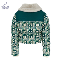 YuFan OEM conception personnalisée vert coeur impression Parka pour femmes hiver filles manteau court avec col en fourrure