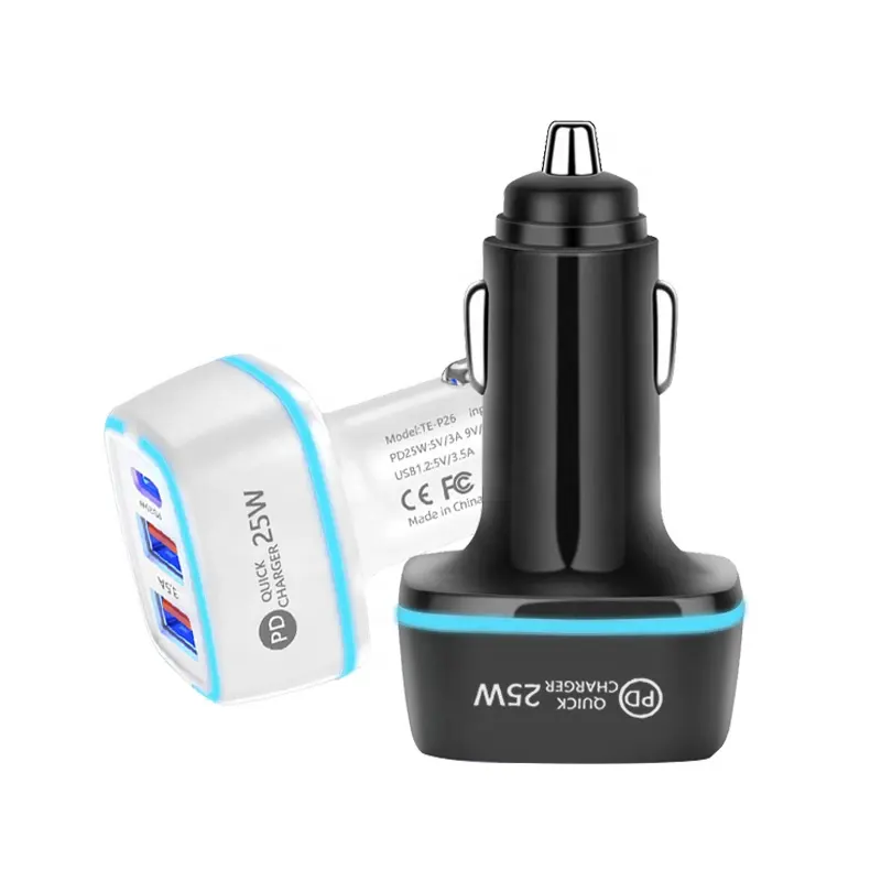Mobile Car Charger 3 Ports High Speed PD 25W Fast Car Charger 2.5A USB Car Charger For iPhone 13/14 Pro/Max/12 Mini/11