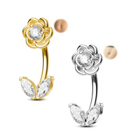 Gaby Double Mount Piercing de nombril en acier inoxydable à filetage externe, bijoux de piercing, anneaux de nombril à motif floral pour fabricants