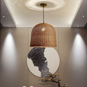 Rattan Pendant Lamp 35x40Cm Round Led <b>Light</b> E27 Single Head For <b>Dining</b> Room Tea Room Home Decor - Product Image 5