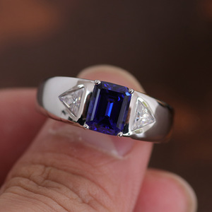 Anillo de Zafiro Cultivado en Laboratorio, Corte Asscher, 18K, Sólido, Personalizado por Xi Qing, Anillo de Boda de Media Eternidad - Product Image 2