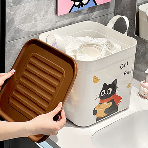 Storage Box <b>Large</b> Capacity Rectangle White With Sticker Get Rich Cat Design For Kids Bedroom Living Room Organizing Toys Snacks - Product Image 2