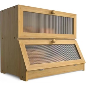 Boîte de rangement pour pain en bambou, double couche, couvercle rabattable, couleur bois naturel, utilisation en cuisine - Product Image 1