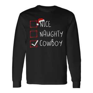 T-shirt à manches longues Nice Naughty Cowboy Christmas List Santa Claus Rodeo Xmas - Product Image 1