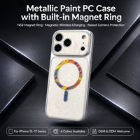 Coque Métallique Brillante Direct Usine avec Anneau N52 Intégré Charge Rapide Édition Blanche pour iPhone Séries 15 16 17 18