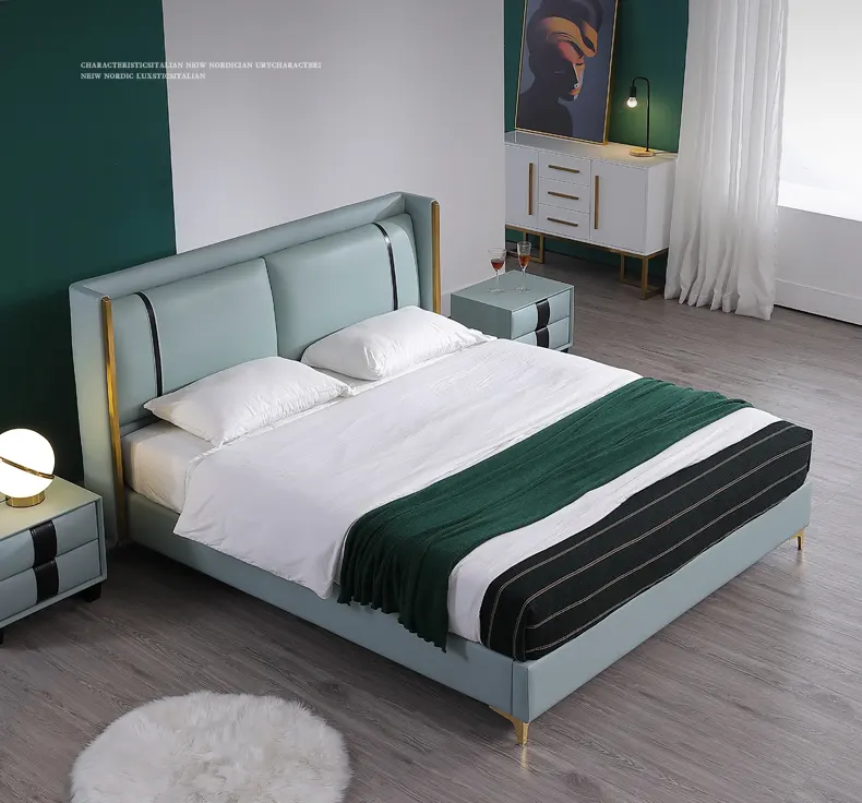 مزدوج الخشب الملكة الحجم فاخر سرير توأم فاخرة تصميم الصلبة أثاث غرف النوم الخشبية إندونيسيا