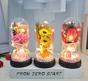 Decorazione creativa con copertura in vetro con rose artificiali garofani tulipani "fiore eterno" con sapone artistico floreale Design - Product Image 2