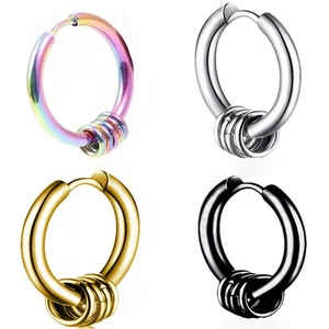 Boucles d'oreilles créoles en acier inoxydable PVD 18 carats avec 3 anneaux |   Couleurs arc-en-ciel argent, or, noir |   Bijoux de piercing unisexe à charnière - Product Image 1