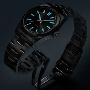 Montre mécanique noire pour homme avec mouvement Miyota 9039, boîtier et bracelet en acier inoxydable 316L, logo personnalisé, cadran de 38 mm, montre automatique - Product Image 3