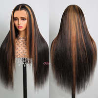 Megalook 13x4 Lace Frontal 30 pouces avec mèches # Perruque en cheveux humains 1BP30 Body/Deep/Loose Wave, nœuds invisibles, ligne de cheveux naturelle
