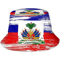 Nouveau Chapeau de Pêcheur National Haïtien à Large Bord, Motif Drapeau Imprimé Numérique, en Polyester, Sans Fermeture, Jinhua