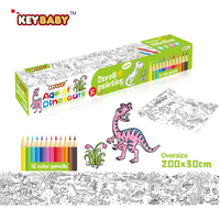 Rouleau géant de coloriage pour enfants 3M, papier à dessin à motifs non répétitifs, ensemble de toile à colorier avec 12 crayons de couleur, peinture DIY, art