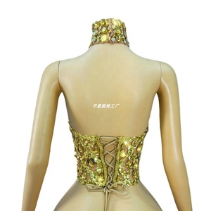 High Quality Blingbling <strong>Rhinestones</strong> Sexy Transparent <strong>Mesh</strong> Bandage Backless Halter Casual Floral Short Tank <strong>Top</strong> Women Evening - Product Image 3