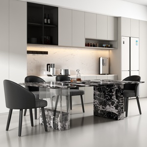 Table à manger <span class=keywords><strong>de</strong></span> luxe haut <span class=keywords><strong>de</strong></span> gamme avec 4 <span class=keywords><strong>chaises</strong></span>, plateau en marbre et pieds en marbre acrylique, hôtel, villa, restaurant - Product Image 1