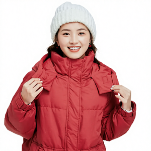 Nouvelle veste d'hiver <span class=keywords><strong>longue</strong></span> à <span class=keywords><strong>capuche</strong></span> rouge pour femme imperméable à sequins et plumes - Product Image 1