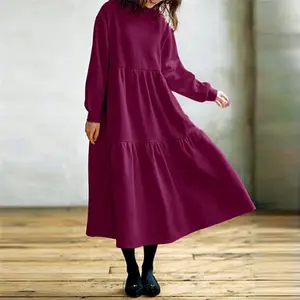Hot Sale Winter Ladies Maxi Sweatshirt Dress Casual Plus Size Oversized Women Heavy weight Blank Long Hooded Hoodie Dresses