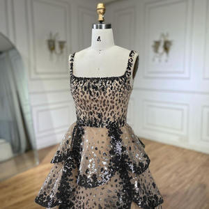 セリーンヒル ブラックヌード ドバイ イブニングドレス スパンコールティアードパーティガウン 女性用 LA72505 - Product Image 2