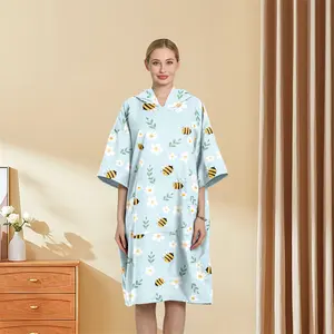 OEM Summer Sea Ocean Custom Logo Polyester Quick Dry Hooded Microfiber Beach Poncho Towel Robe For Adult