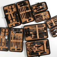 Kit de soin des ongles portable, kit de manucure et pédicure, coupe-ongles, manucure, pédicure avec étui de voyage luxueux brun