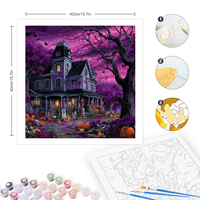 CHENISTORY Peinture par numéros DIY Château de Nuit d'Halloween, Paysage à colorier par numéros pour adultes, Cadeau DIY
