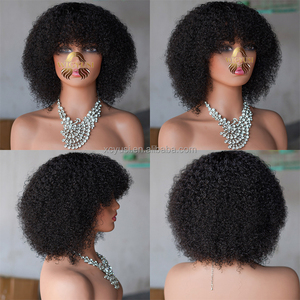 Peluca rizada de 230% de densidad, corte pixie, barata, hecha a máquina, con rizos tipo huevo, de cabello humano para mujer con flequillo - Product Image 1