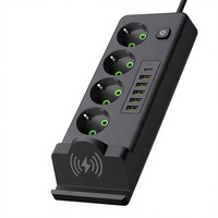 Multiprise sans fil personnalisée avec chargeur, câble d'extension prise UE, 4 prises, 6 ports USB, IP20, 2,0 m, protection renforcée pour bureau