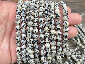 Perles rondes lisses en pierre naturelle Dalmatien, 15 pouces, 2mm 3mm 4mm 6mm 8mm 10mm 12mm, en vrac, vente en gros - Product Image 4