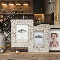 Cadre photo de décoration intérieure de style classique, artisanat avec incrustation de nacre, motif glycine, en nacre/MDF/verre