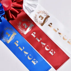 โรงงานโลโก้ที่กําหนดเองใบเดียวซาตินถ้วยรางวัล Rosettes รางวัลริบบิ้นของขวัญร้อน