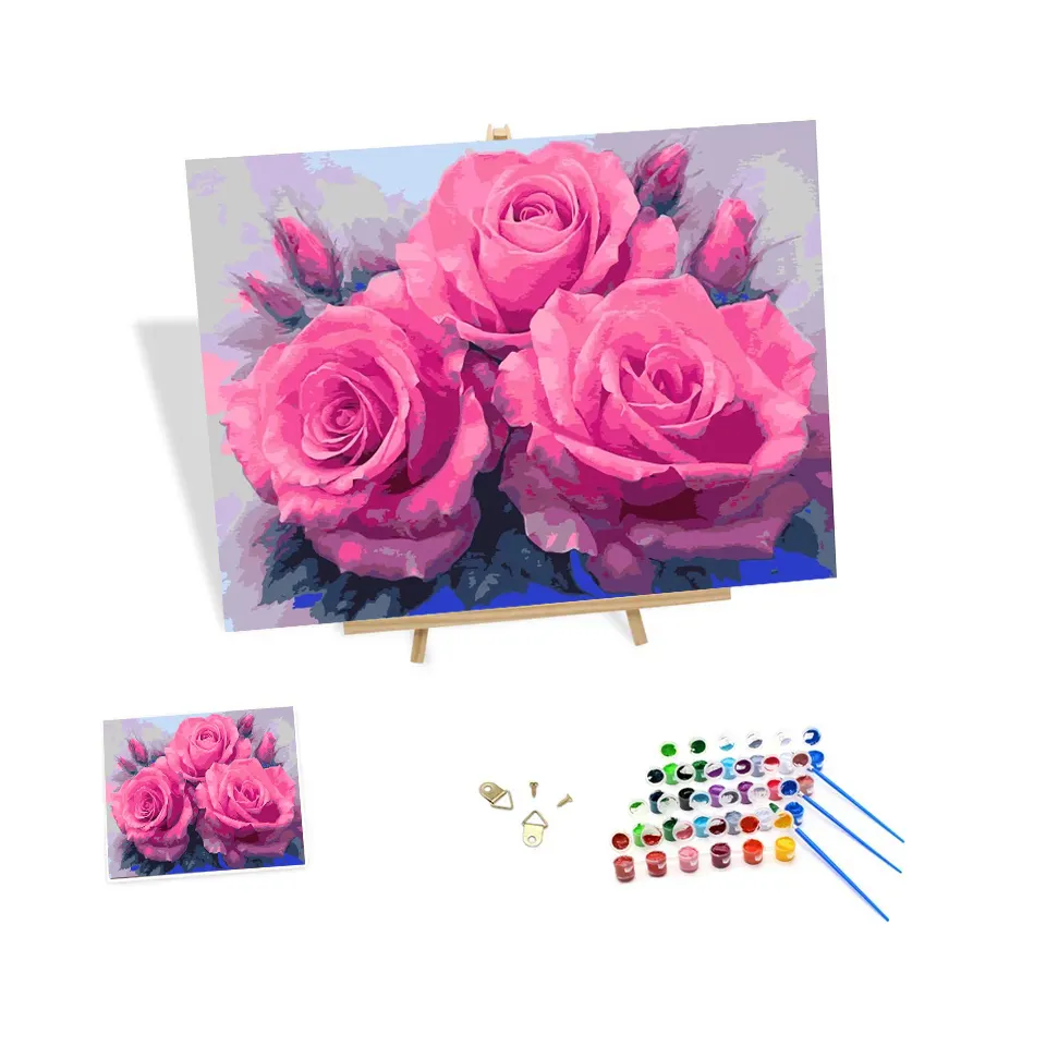 Lukisan minyak DIY bunga mawar dewasa lukisan dengan angka hadiah seni