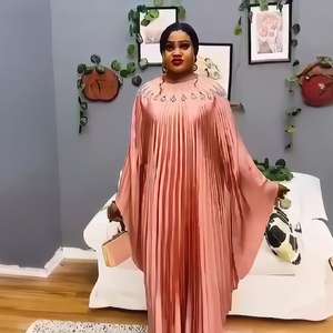 2025 femmes africaines <span class=keywords><strong>Kanga</strong></span> robes grande taille femmes plissées Maxi robes Abaya femmes perles plissées longues robes - Product Image 5