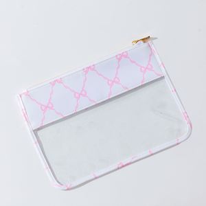 Custom Blue Bow Printed Clear PVC Reusable Cosmetic Bag Women Waterproof Zipper Travel <b>Storage</b> for Eco-Friendly - Product Image 3