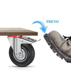 Juego de 4 ruedas negras de 76 mm para carritos y muebles, 2 giratorias, 2 fijas, capacidad de carga de 200 kg - Product Image 4