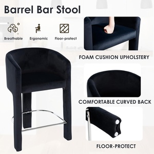 Tabourets de bar modernes de hauteur comptoir 26\" H, <span class=keywords><strong>design</strong></span> baril, tabourets de bar rembourrés pour comptoir de <span class=keywords><strong>cuisine</strong></span>, dossier en velours noir, accoudoirs - Product Image 4