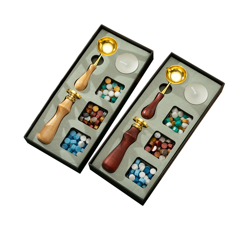 Набор винтажных штампов для восковой печати с антиожоговым восковым ложкой, восковыми бусинами в подарочной коробке