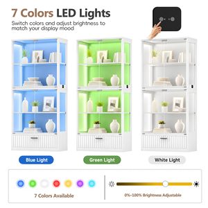 Vitrina Moderna de Vidrio SENYU con Iluminación LED, 4 Estantes, 1 Cajón, Mueble de Almacenamiento para Sala de Estar, Vitrina para Curiosidades - Product Image 2