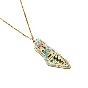 Collier pendentif Kufia avec carte arabe en acier inoxydable plaqué or 18 carats, chaîne à maillons en strass, bijoux tendance pour femmes - Product Image 3